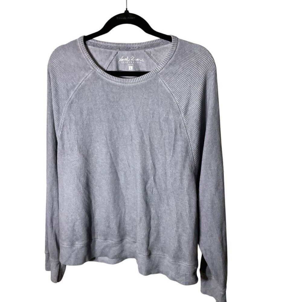 North River Womens Long Sleeve Ribbed Knit Top Gray Large